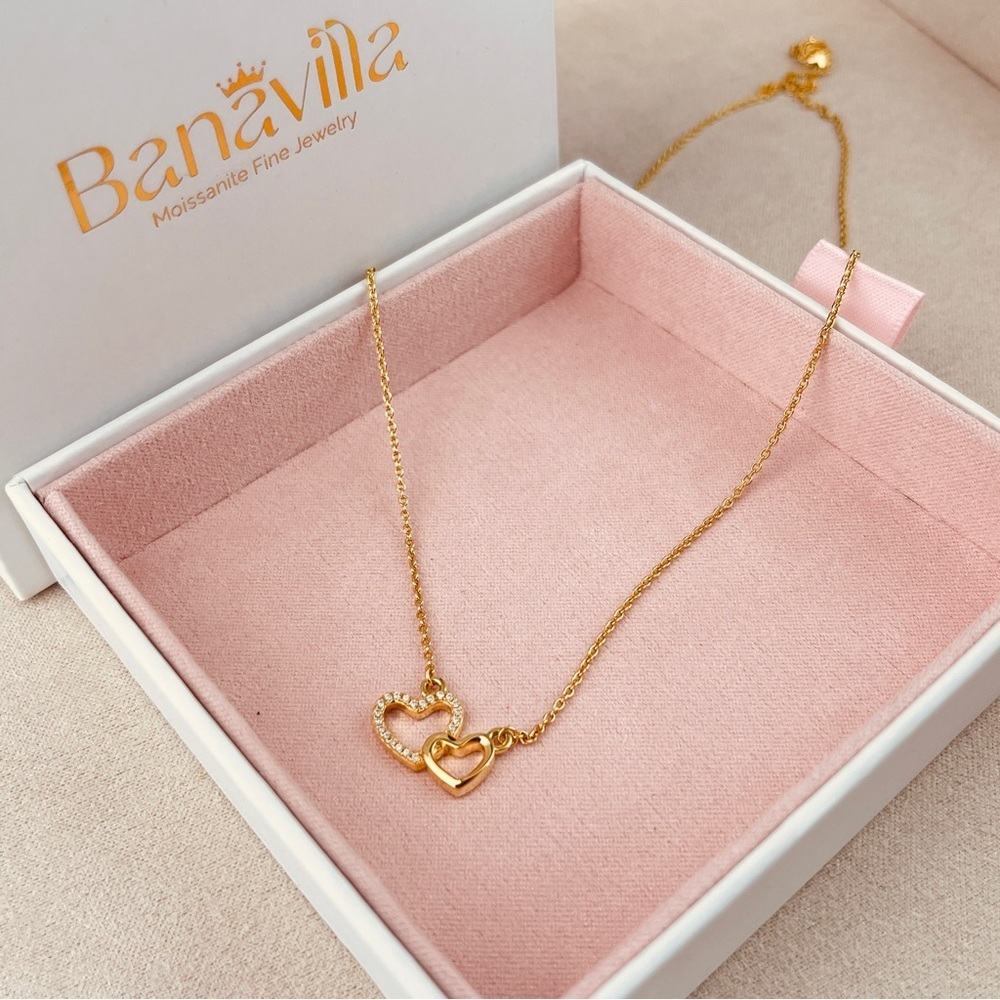 Linked Heart Pendant Necklace, Moissanite, S925 with 18k Yellow Gold Plating - Picture 6 of 6